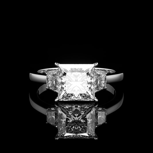 Three Stone High Polish Princess Platinum