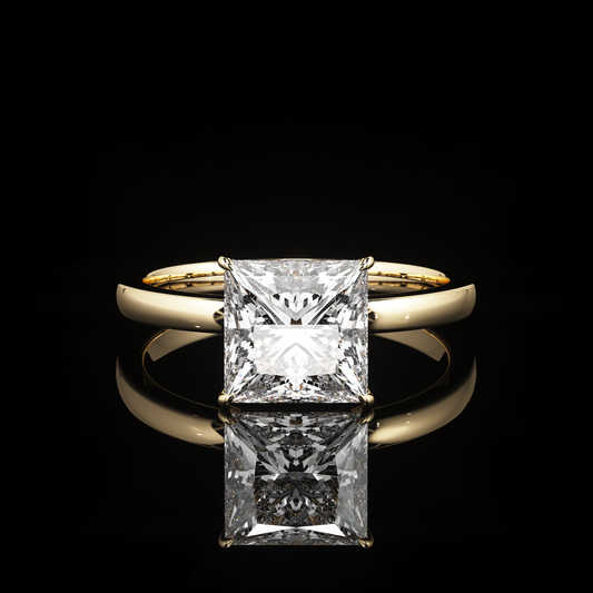 Solitaire High Polish Princess 14K Yellow Gold