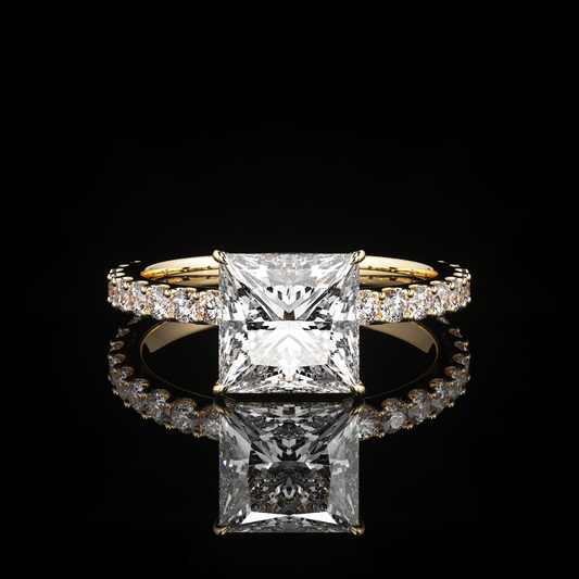 Solitaire Castel Pavé Princess 18K Yellow Gold