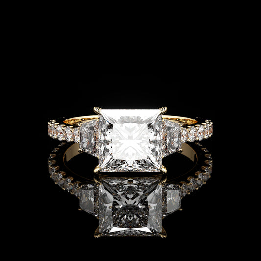 Three Stone Castel Pavé Princess 18K Yellow Gold