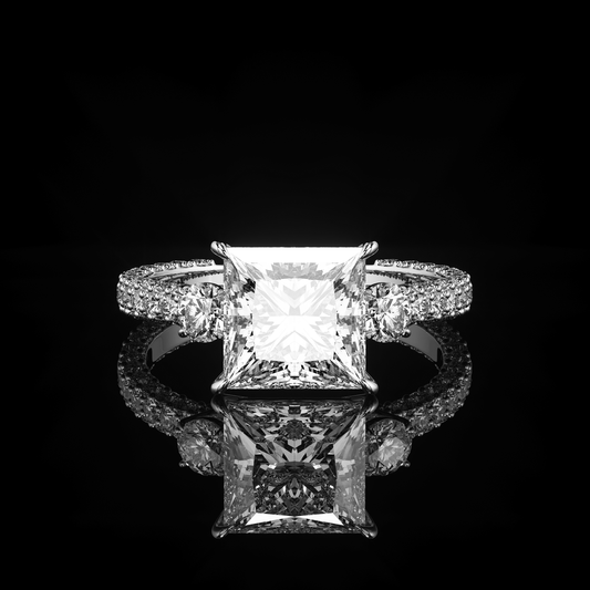 Three Stone 3 Row Pavé Princess Platinum
