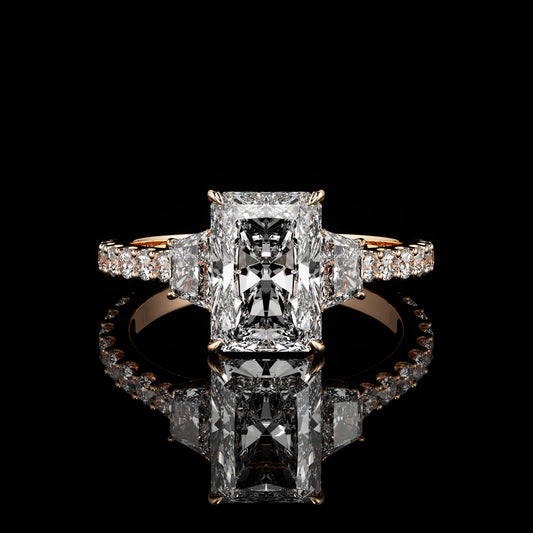 Three Stone Castel Pavé Radiant 14K Rose Gold