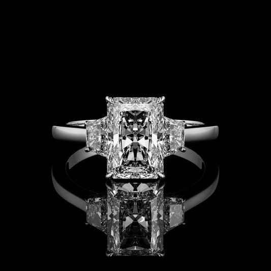 Three Stone High Polish Radiant 18K White Gold