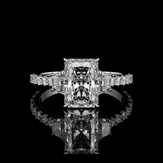 Three Stone Castel Pavé Radiant 18K White Gold