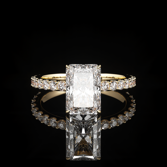 Solitaire Castel Pavé Radiant 14K Yellow Gold