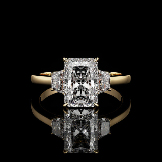 Three Stone High Polish Radiant 18K Yellow Gold