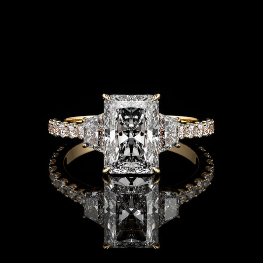 Three Stone Castel Pavé Radiant 14K Yellow Gold