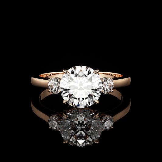 Three Stone High Polish Round 14K Rose Gold