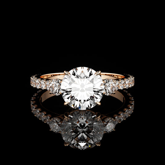 Three Stone Castel Pavé Round 14K Rose Gold