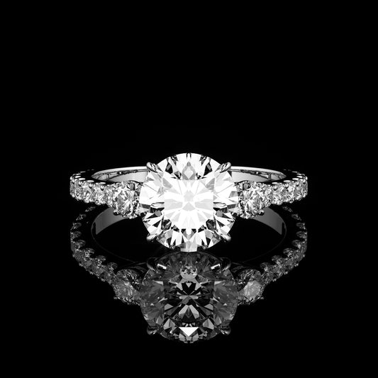 Three Stone Castel Pavé Round 18K White Gold