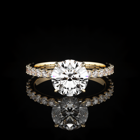 Solitaire Castel Pavé Round 14K Yellow Gold