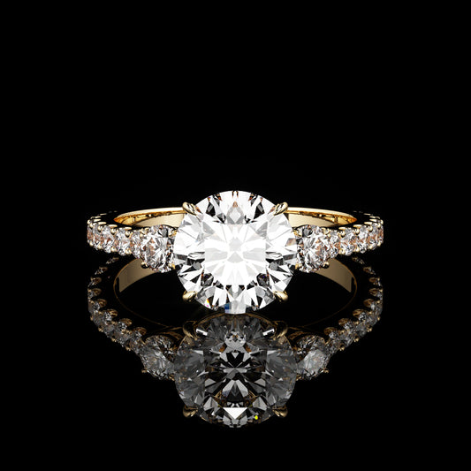 Three Stone Castel Pavé Round 18K Yellow Gold