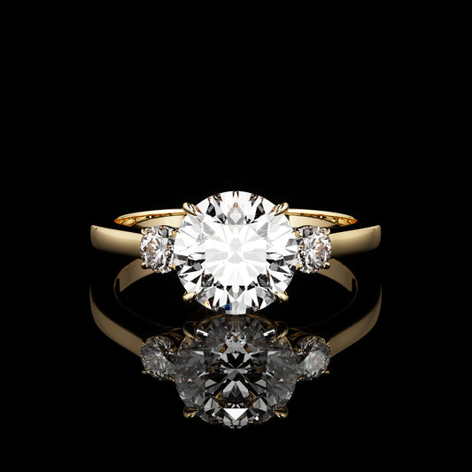 Three Stone High Polish Round 18K Yellow Gold