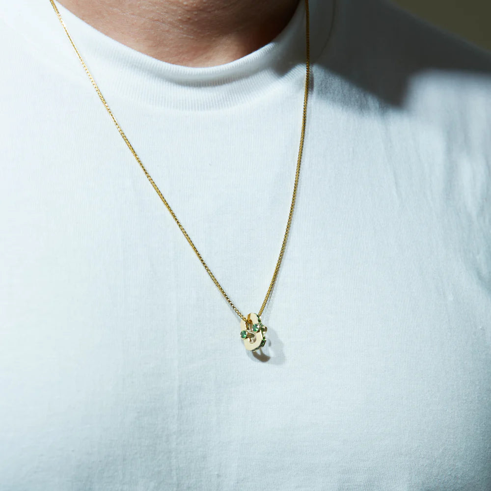 VARSITY UMLAUT GREEN GARNET PENDANT