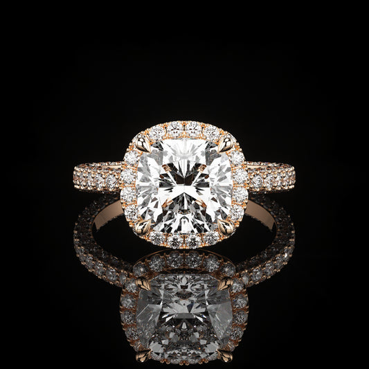 Halo 3 Row Pavé Cushion 14K Rose Gold