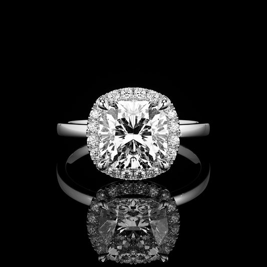 Halo High Polish Cushion 18K White Gold