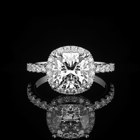 Halo Castel Pavé Cushion 18K White Gold