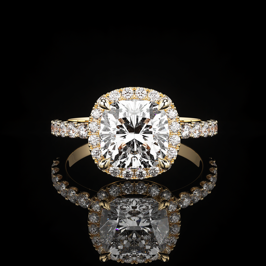 Halo Castel Pavé Cushion 14K Yellow Gold