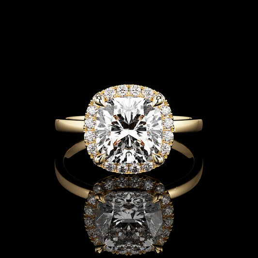 Halo High Polish Cushion 18K Yellow Gold