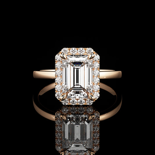 Halo High Polish Emerald 14K Rose Gold