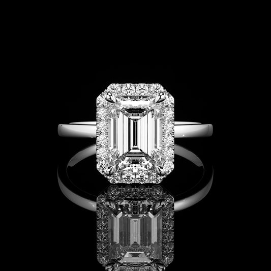 Halo High Polish Emerald 18K White Gold