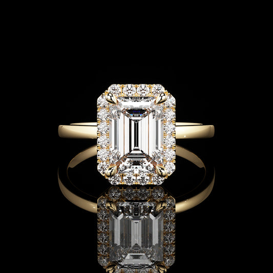 Halo High Polish Emerald 18K Yellow Gold