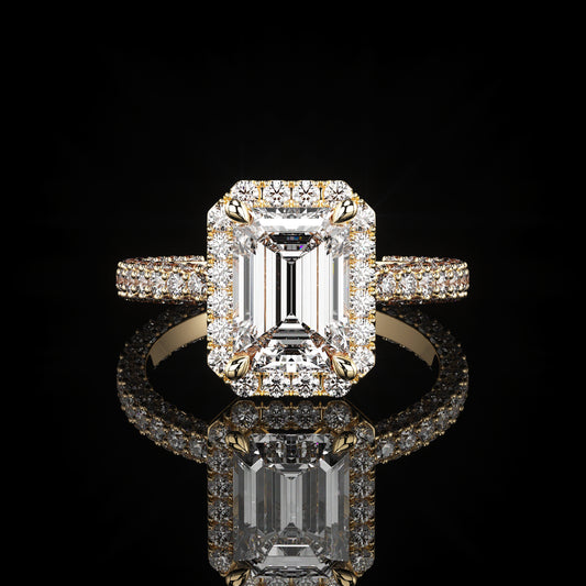 Halo 3 Row Pavé Emerald 18K Yellow Gold