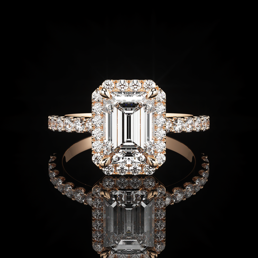 Halo Castel Pavé Emerald 14K Rose Gold