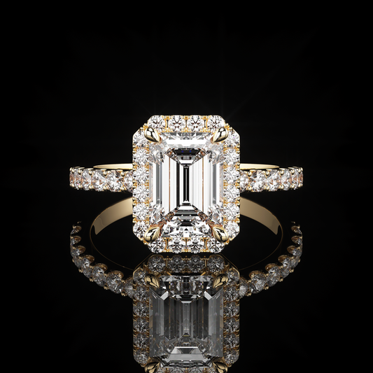 Halo Castel Pavé Emerald 18K Yellow Gold
