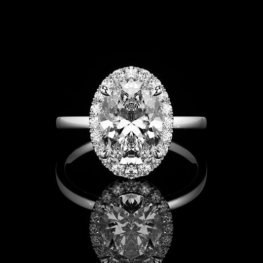 Halo High Polish Oval 18K White Gold
