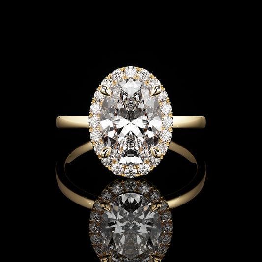 Halo High Polish Oval 14K Yellow Gold