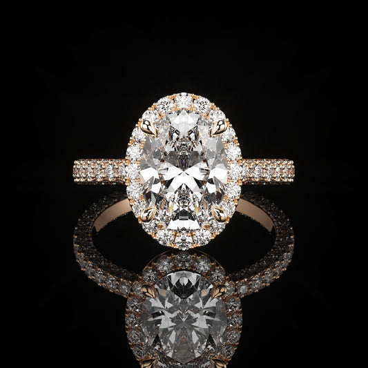 Halo 3 Row Pavé Oval 14K Rose Gold