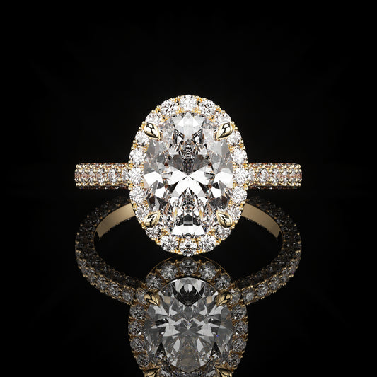 Halo 3 Row Pavé Oval 14K Yellow Gold