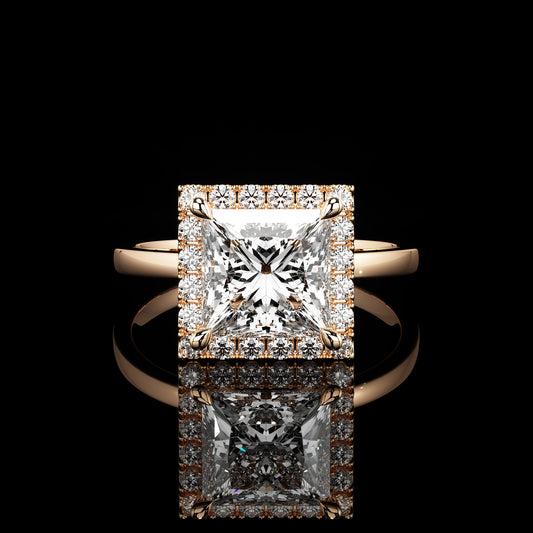 Halo High Polish Princess 14K Rose Gold