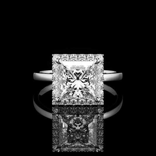 Halo High Polish Princess 18K White Gold