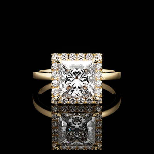 Halo High Polish Princess 18K Yellow Gold