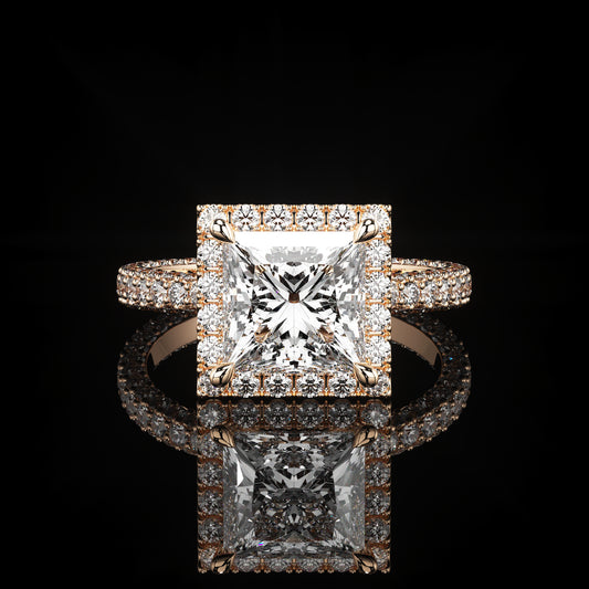 Halo 3 Row Pavé Princess 14K Rose Gold