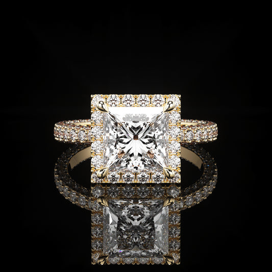 Halo 3 Row Pavé Princess 18K Yellow Gold