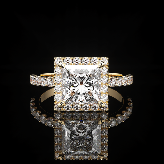 Halo Castel Pavé Princess 18K Yellow Gold