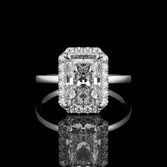 Halo High Polish Radiant 18K White Gold