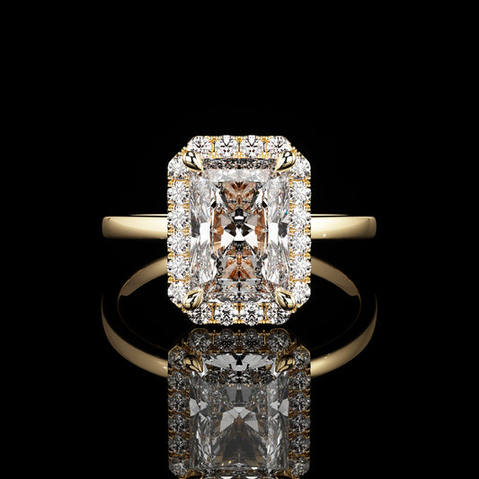 Halo High Polish Radiant 18K Yellow Gold