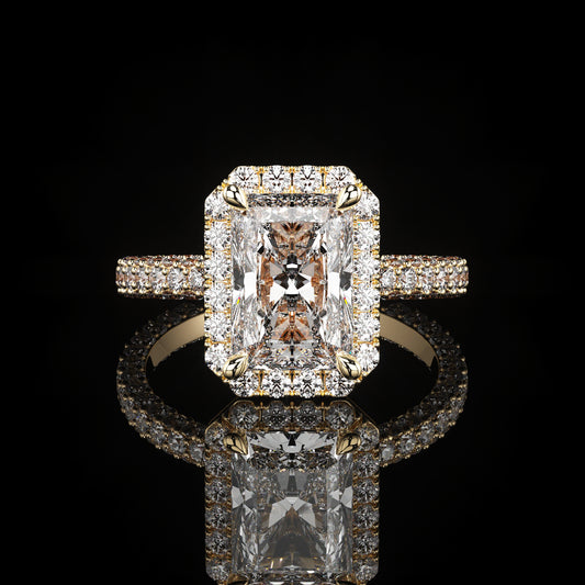Halo 3 Row Pavé Radiant 18K Yellow Gold