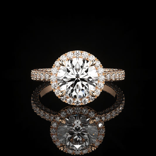 Halo 3 Row Pavé Round 14K Rose Gold