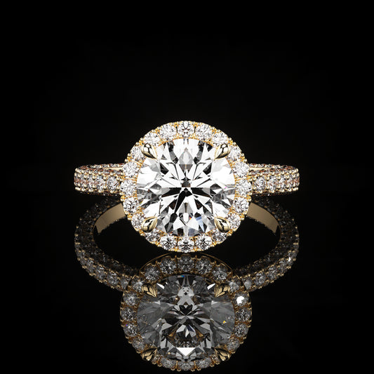 Halo 3 Row Pavé Round 14K Yellow Gold